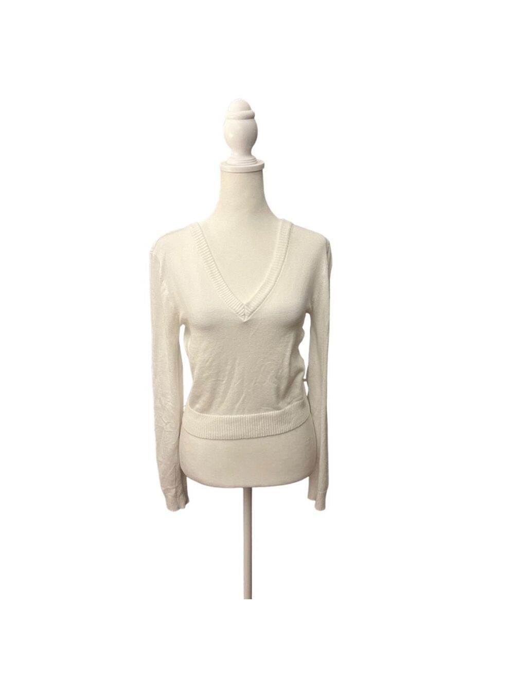 Bozzolo White V Neck Long Sleeve Sweater Large